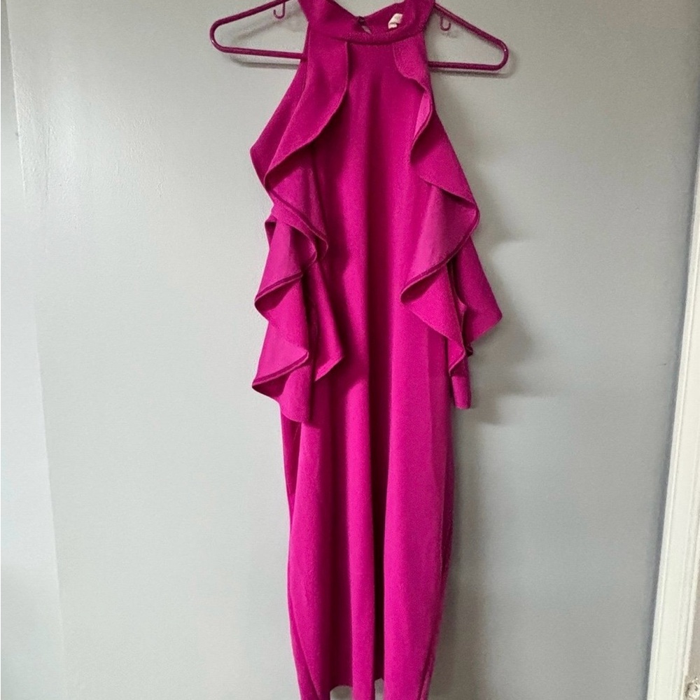 PinkBlush Hot Pink Mock Neck Ruffle Trim Fitted Maternity Dress (L)